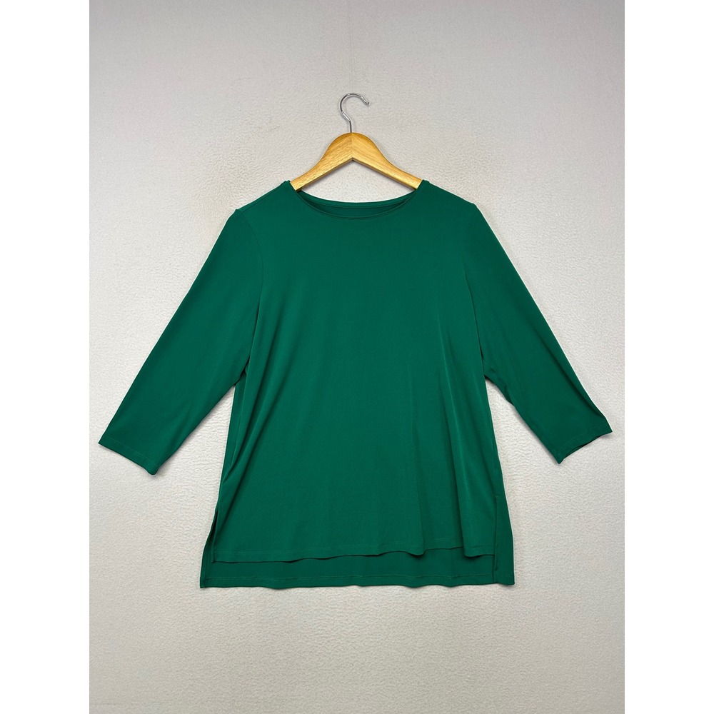 Susan Graver Modern Essentials Women M Green Liquid Knit Side Slit Tunic Top